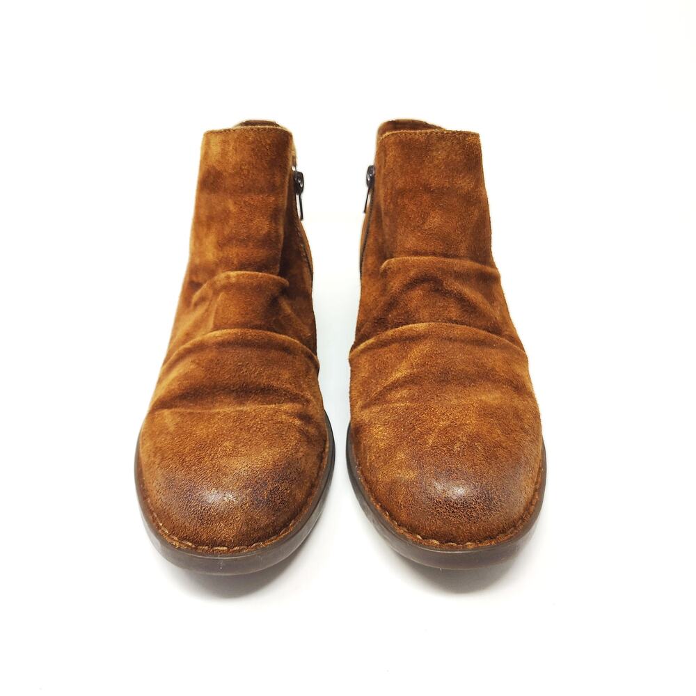 Born Womens 8.5 Shoes Boots Adalee Brown Leather Suede Ankle Booties Boho Zip - Picture 5 of 8
